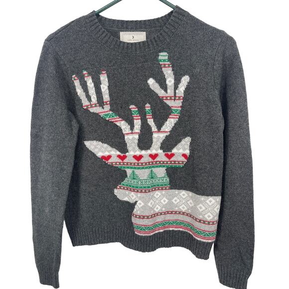 RUBY MOON Reindeer Sweater Size Small Gray Christmas Holiday Print Knit Blend - Picture 1 of 5
